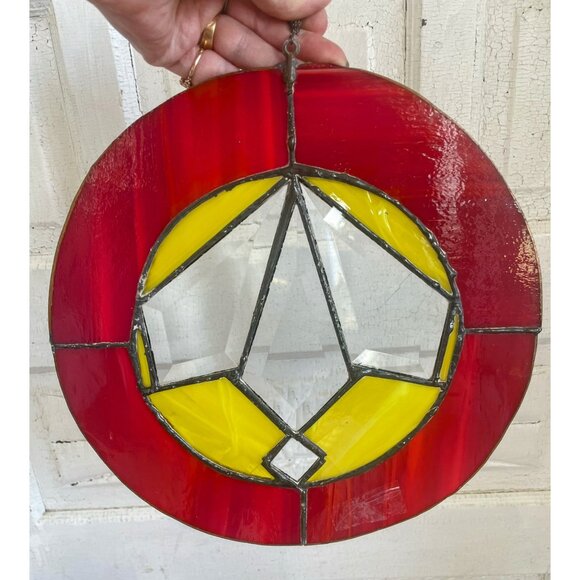 Antique Arts & Crafts Era Round Leaded Beveled Stain Glass Panel Some Damage - Picture 2 of 14